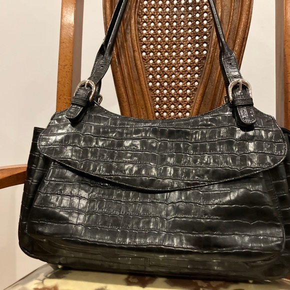 MAXX NY black leather crocodile 🐊 pattern shoulder bag - Picture 4 of 7